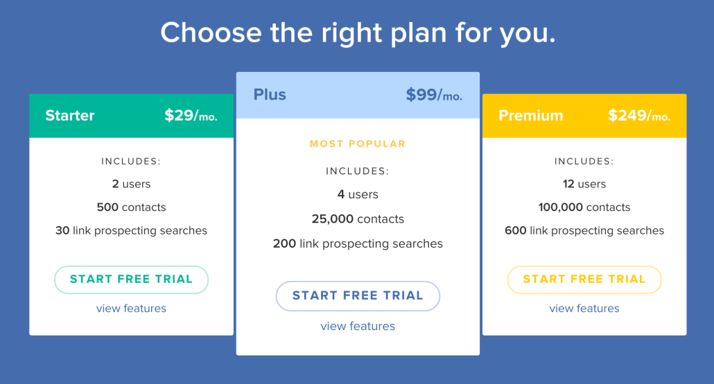 Let’s look at BuzzStream’s pricing page. They are a social influencer and digital outreach app